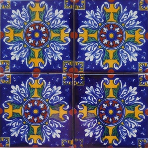 Box Of 50 Mexican Talavera Tiles Handmade  Designs Mexican Ceramic 4 X 4&quot; inch