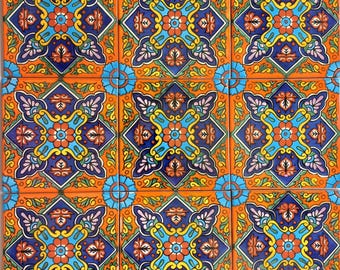 Caja de 20 AZULEJOS DE TALAVERA de 6" X 6" pulgadas - cerámica de barro mexicana hecha a mano