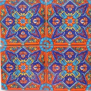 Box Of 50 Mexican Talavera Tiles Handmade  Designs Mexican Ceramic 4 X 4&quot; inch