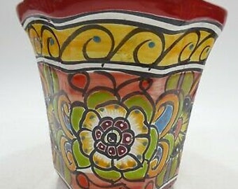 8" PLANTER colorful mexican talavera ceramic handpainted folk art