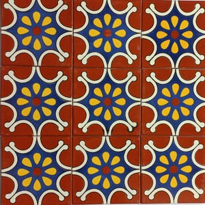 Box of 25 TALAVERA TILES  6&quot; X 6&quot; inch  - handmade mexican clay ceramic pottery