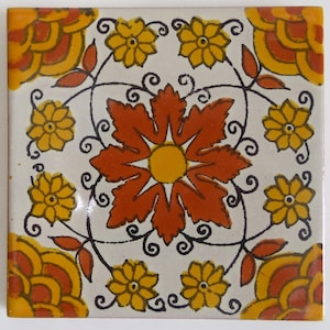 Azulejo de cerámica mexicana de 4 x 4 pulgadas hecho a mano