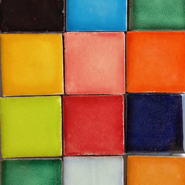 100 Mixed Solid Colors Hand Painted Mexican Talavera Tiles 1" X 1" Tiles Folk Art Handmade clay pottery mosaic, assorted colors