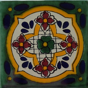Azulejo de cerámica mexicana de 4 x 4 pulgadas hecho a mano