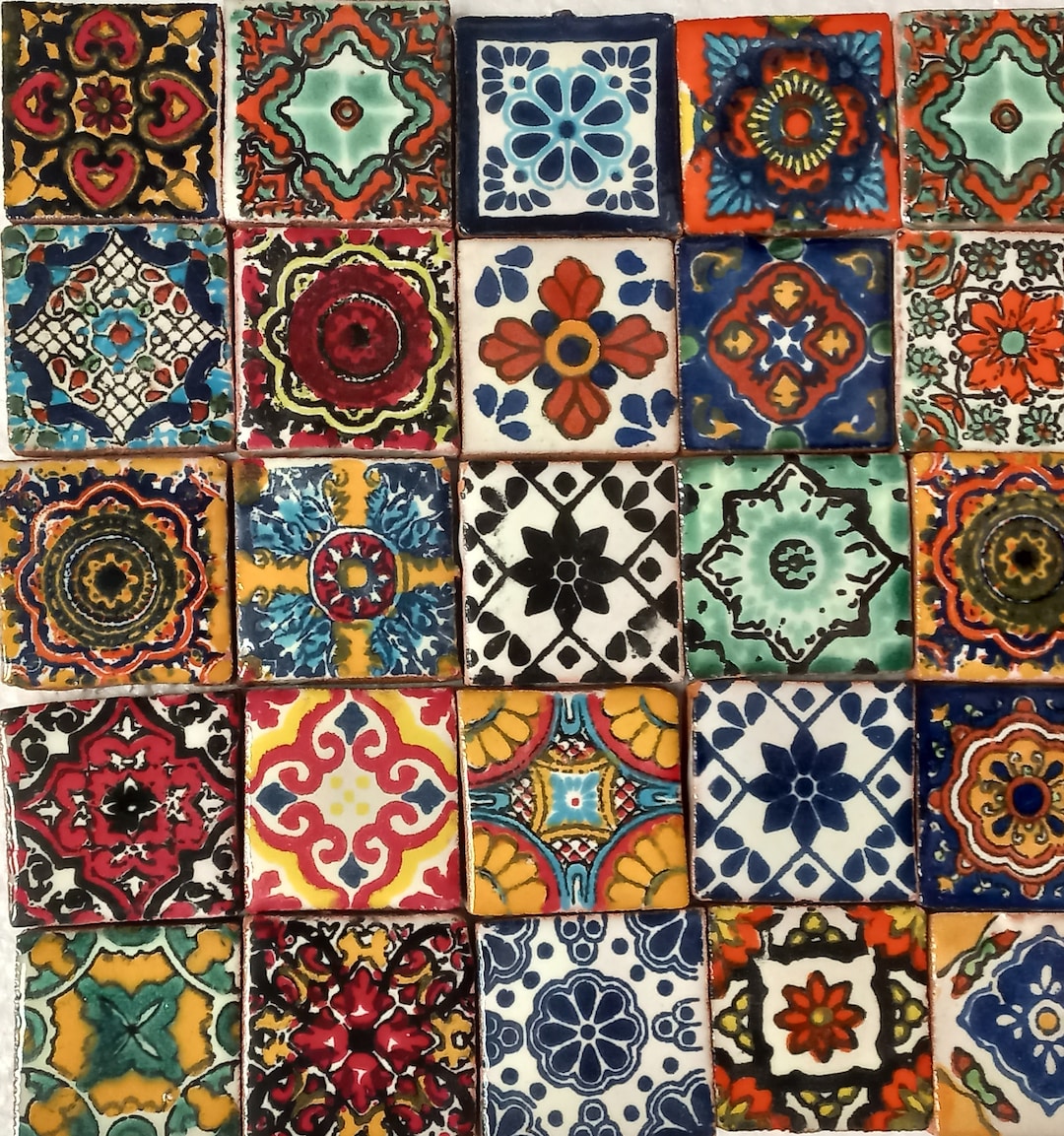50 Assorted Hand Painted Mexican Talavera Tiles 1