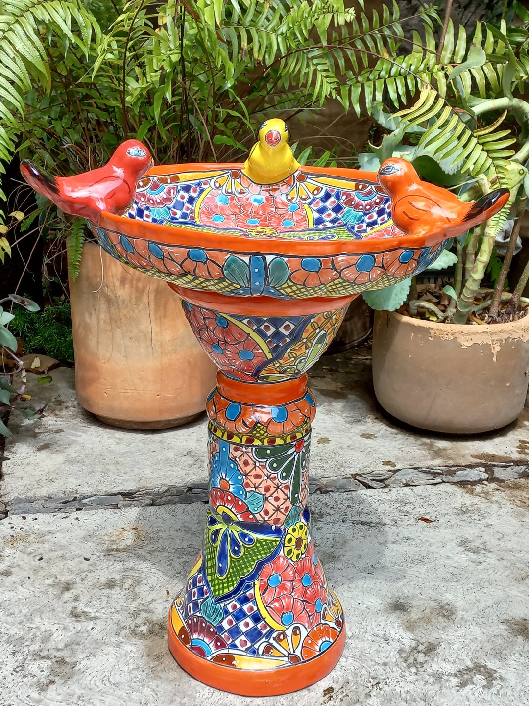25 BIRDBATH Bird Bath Colorful Mexican Talavera Ceramic Handpainted ...