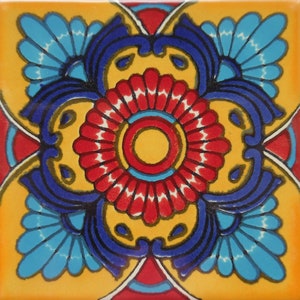 Azulejo de cerámica mexicana de 4 x 4 pulgadas hecho a mano
