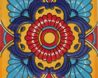 Azulejo de cerámica mexicana de 4 x 4 pulgadas hecho a mano