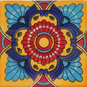 Box Of 50 Mexican Talavera Tiles Handmade  Designs Mexican Ceramic 4 X 4" inch