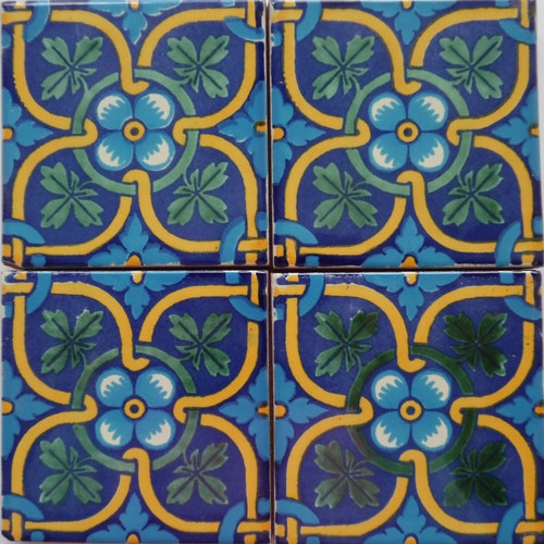 25 Mexican Talavera Ceramic Tiles 2x2 Turquoise Designs Etsy