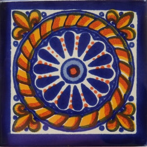 Azulejo de cerámica mexicana de 4 x 4 pulgadas hecho a mano