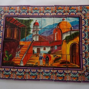 25" X 34" Ceramic Tile Mural, mexican talavera mosaic, wall backsplash, hand-painted art