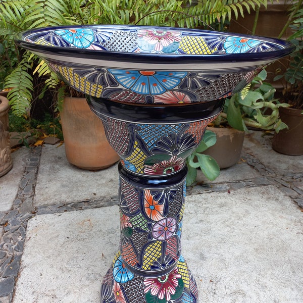 27" BIRDBATH bird bath colorful mexican talavera ceramic handpainted folk art