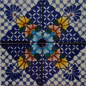 Box Of 100 Mexican Talavera Tiles Handmade  Designs Mexican Ceramic 4 X 4" inch