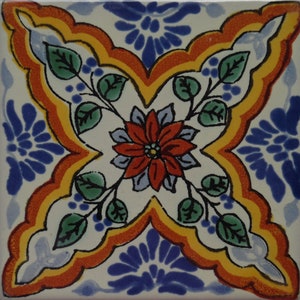 Azulejo de cerámica mexicana de 4 x 4 pulgadas hecho a mano