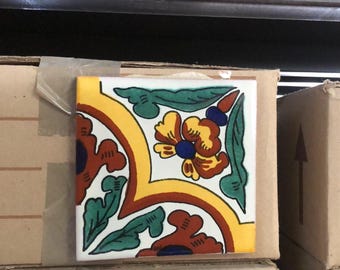 100 Azulejos mexicanos de Talavera, diseños hechos a mano, cerámica mexicana, 4 x 4 pulgadas.