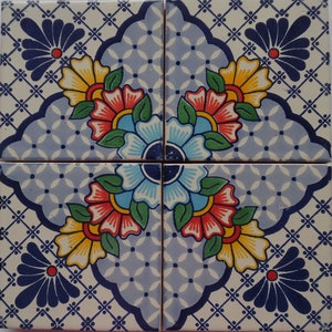 Azulejo de cerámica mexicana de 4 x 4 pulgadas hecho a mano