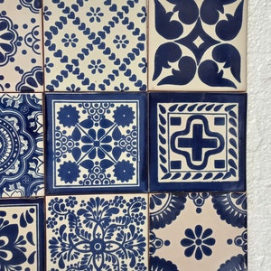 Box of 40 BLUE and WHITE assorted talavera tiles 6 X 6 inch handmade mexican clay ceramic pottery image 3