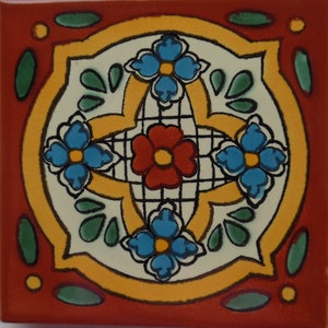 Azulejo de cerámica mexicana de 4 x 4 pulgadas hecho a mano