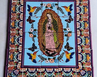 Mural de azulejos de cerámica de 21" x 25", mosaico de talavera mexicana para pared, arte pintado a mano.