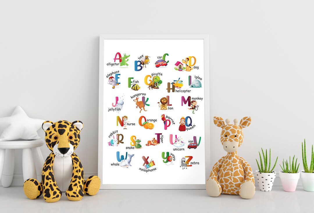 English Alphabet Poster Illustrated Poster for Children Children's Room ...