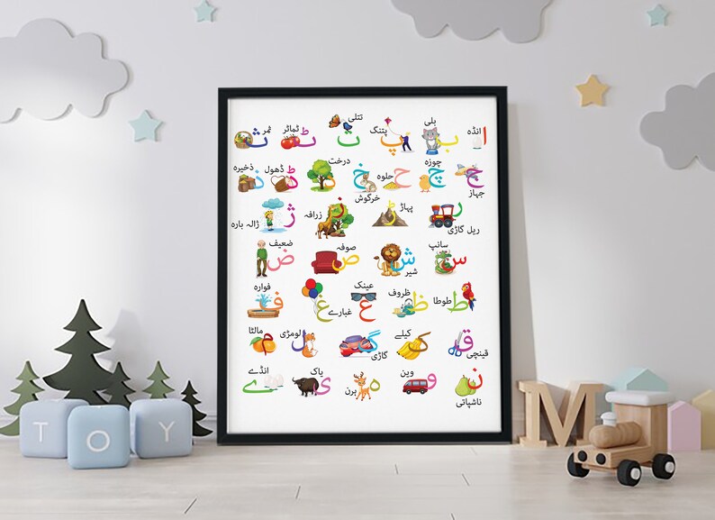 urdu alphabet poster illustrated poster for children etsy