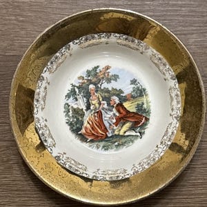 Gebrauchte Vintage Crest-O-Gold SABIN Garantiert 22K Gold 8 &quot;Schale mit Balzszene