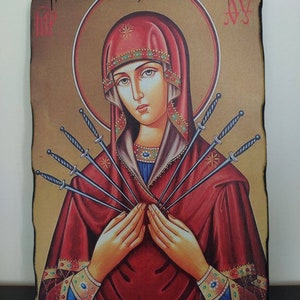 Seven-Arrows icon Mother of God, Orthodox Russian Wooden icon 21/30cm image 2