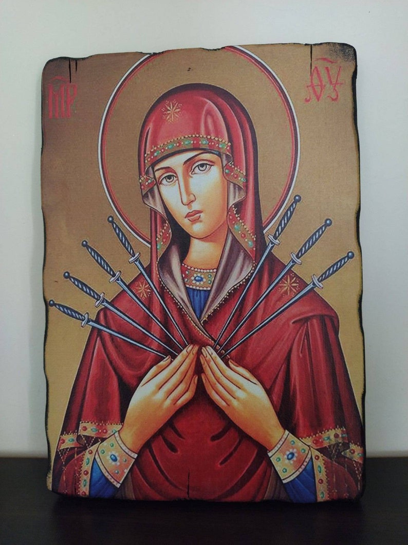 Seven-Arrows icon Mother of God, Orthodox Russian Wooden icon 21/30cm image 2