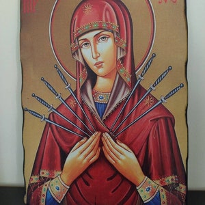 Seven-Arrows icon Mother of God, Orthodox Russian Wooden icon 21/30cm image 5