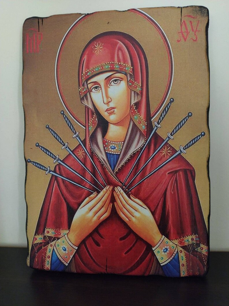 Seven-Arrows icon Mother of God, Orthodox Russian Wooden icon 21/30cm image 5