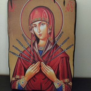 Seven-Arrows icon Mother of God, Orthodox Russian Wooden icon 21/30cm image 4