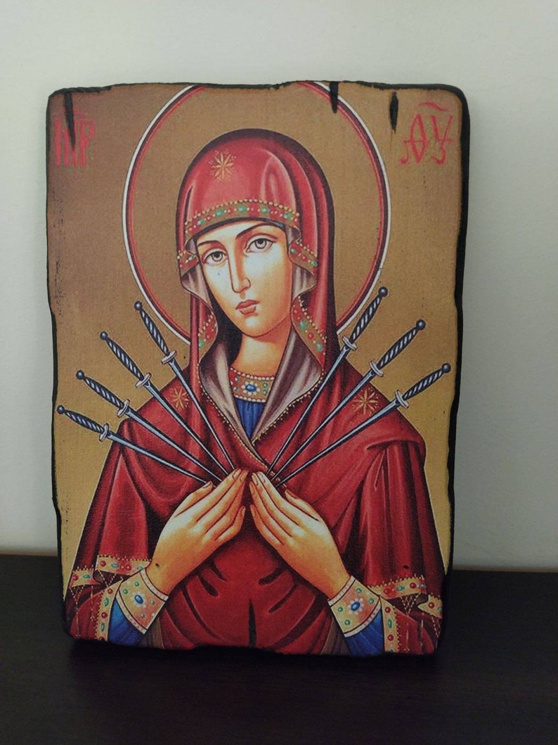 Seven-Arrows icon Mother of God, Orthodox Russian Wooden icon 21/30cm image 4