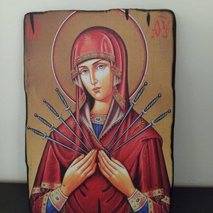 Seven-Arrows icon Mother of God, Orthodox Russian Wooden icon 21/30cm image 1