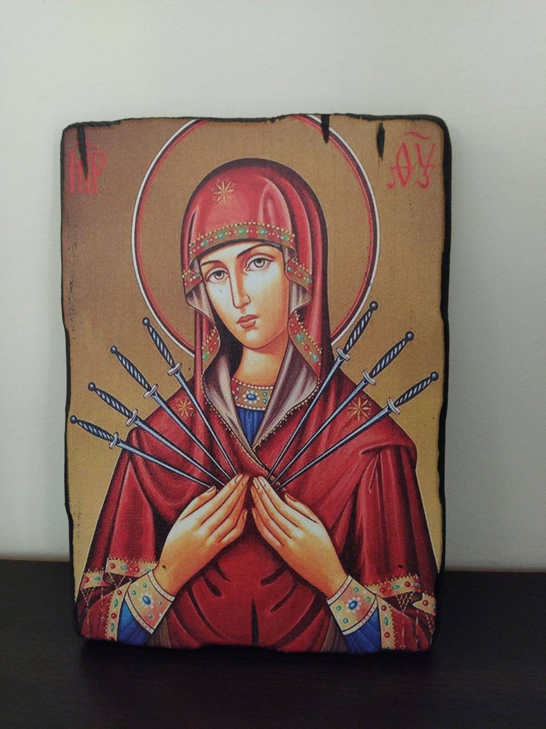 Seven-Arrows icon Mother of God, Orthodox Russian Wooden icon 21/30cm image 1