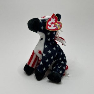 Ty Beanie Baby LEFTY 2000 Plush Red White and Blue Patriotic Donkey with Stars 
