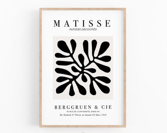 Matisse Print, Black Abstract Leaf, Boho Printable Wall Art, Matisse Wall Art, Mid Century Modern Prints, INSTANT DOWNLOAD
