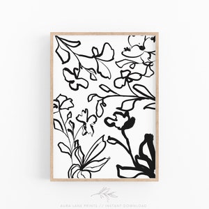 Abstract Flower Print, Line Art, Abstract Flower Line Art, Minimalist Wall Art Printable, Botanical Prints, Black and White Art Prints