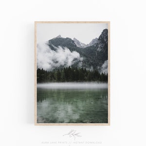 Impresión del lago de montaña, impresión del bosque, arte de la pared imprimible, fotografía de la naturaleza, arte de la pared del bosque, arte del paisaje