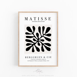 Matisse Print, Black Abstract Leaf, Boho Printable Wall Art, Matisse Wall Art, Mid Century Modern Prints, INSTANT DOWNLOAD