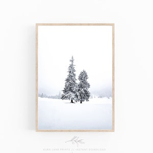 Snowy Tree Print, White Winter, Nordic Print, Snow Covered, Forest Wall Art, Christmas Decor,  Printable Art, Printable Winter Art