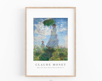 Monet Print, Woman With Parasol, Museum Poster, Woman Painting, European Impressionism Painting, INSTANT DOWNLOAD