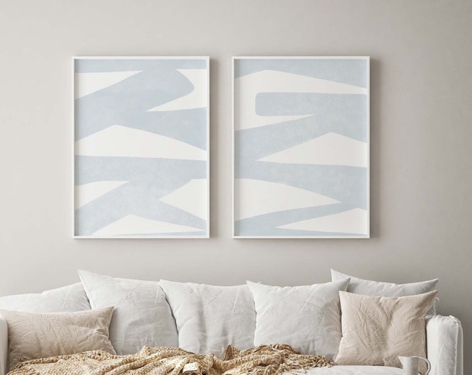 Blue Abstract, Minimalist Wall Art, Set of 2 Prints, Calm Bedroom Art ...