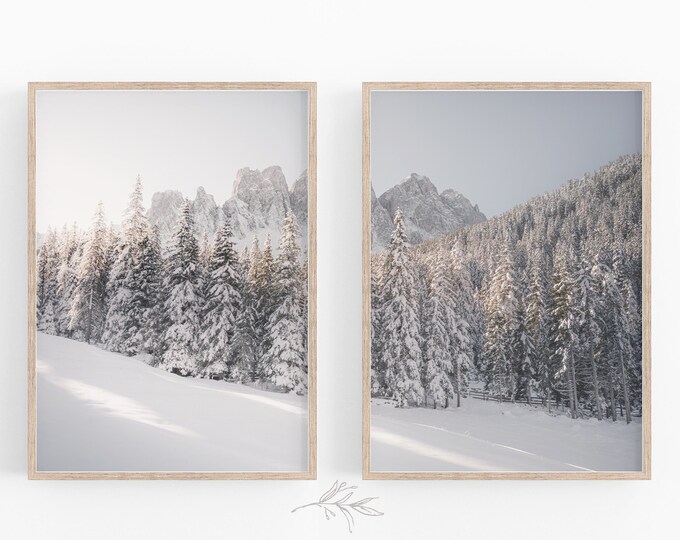 Snow Covered Mountain, Mountain Wall Art, Winter Prints, Printable Set ...