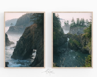 Coastal Prints, Set of 2, Oregon Nature Wall Art, Forest Print, Ocean Wall Art, Nature Photography, Large Living Room Wall Art