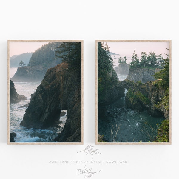 Coastal Prints, Set of 2, Oregon Nature Wall Art, Forest Print, Ocean Wall Art, Nature Photography, Large Living Room Wall Art