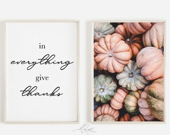 Thanksgiving Wall Art, Give Thanks, Thanksgiving Prints, Pumpkin Print, Fall Decor, Autumn Wall Art - Printable Wall Art, DIGITAL DOWNLOAD