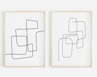 Abstrakte Linie Kunst 2er Set, Strichzeichnung abstrakte Drucke, druckbare Kunst, abstrakte Wandkunst, modernes minimalistisches Poster, Wohnzimmer Wanddeko