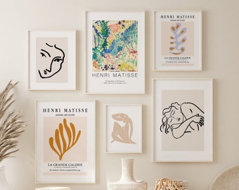 Zestaw 6 wydruków Matisse'a, nowoczesny zestaw ścienny do galerii, plakat wystawowy, wydruki boho, pobieranie cyfrowe — DRUKOWANA SZTUKA ŚCIENNA