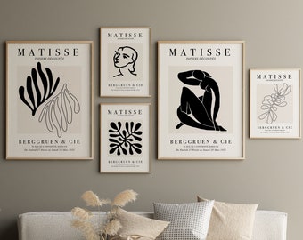 Conjunto de pared de galería, conjunto de impresión moderna de 6, arte imprimible en blanco y negro, arte moderno de mediados de siglo, arte de pared de sala de estar - DESCARGA DIGITAL